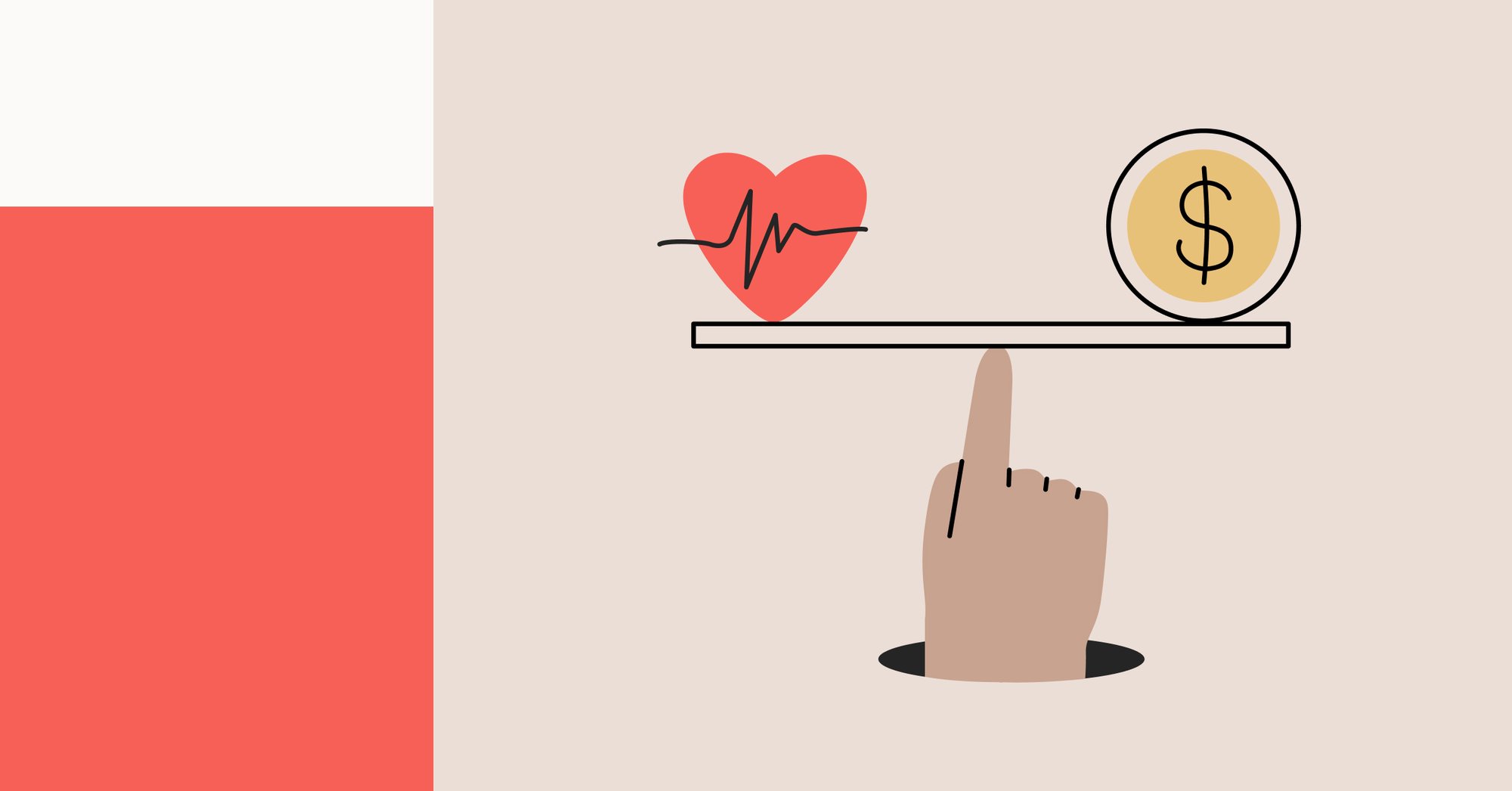 illustration of hand balancing a heart and dollar